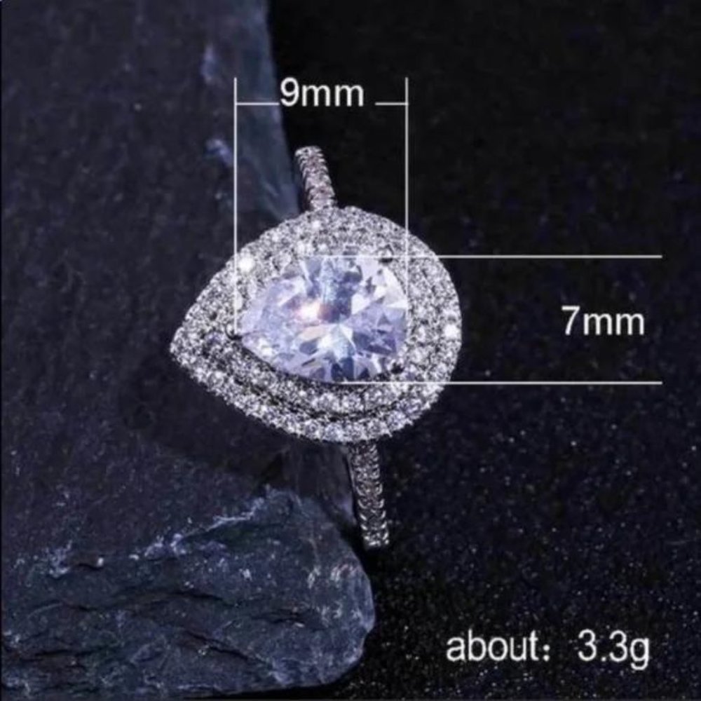 NEW PEAR 925 STERLING SILVER DIAMOND RING - Picture 3 of 5